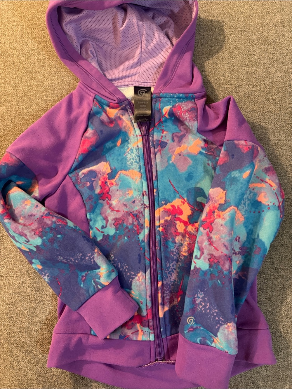 5/$15- Girls' Purple & Multi-Color Hooded Zip Jacket